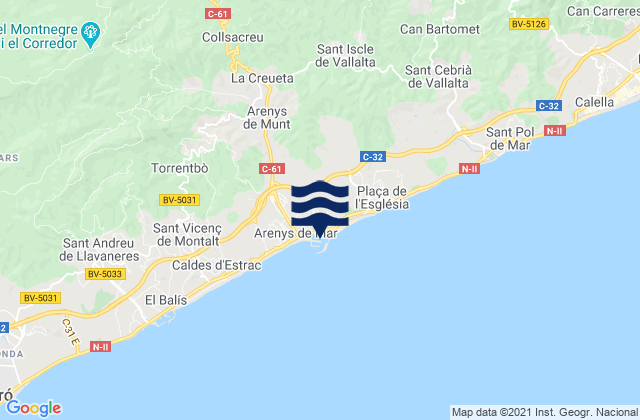 Port d'Arenys, Spain tide times map