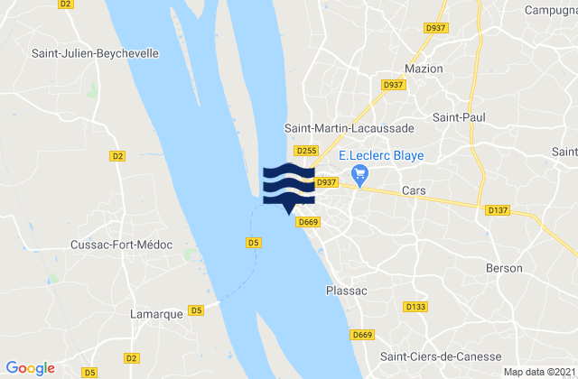 Port de Blaye, France tide times map