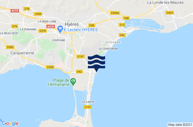 Port de Hyeres (St Pierre), France tide times map