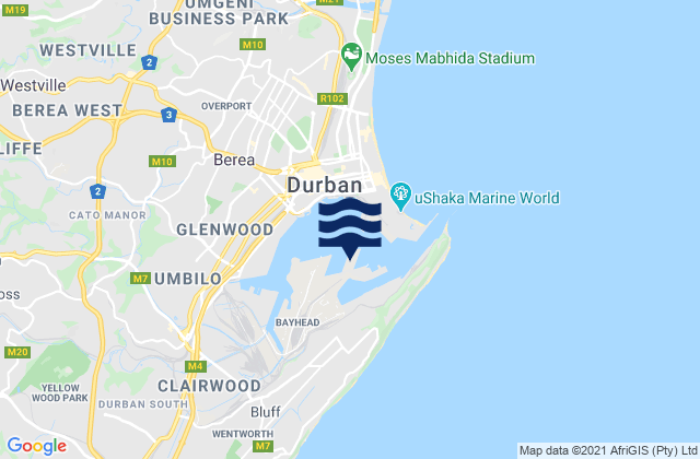 Port of Durban, South Africa tide times map