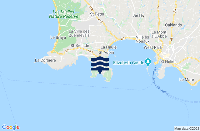 Portelet Bay Beach, France tide times map