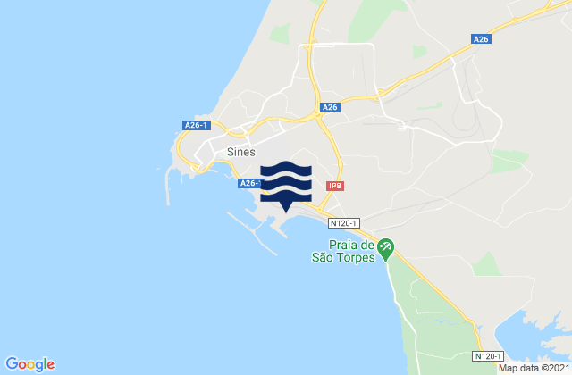 Porto Sines PSA, Portugal tide times map