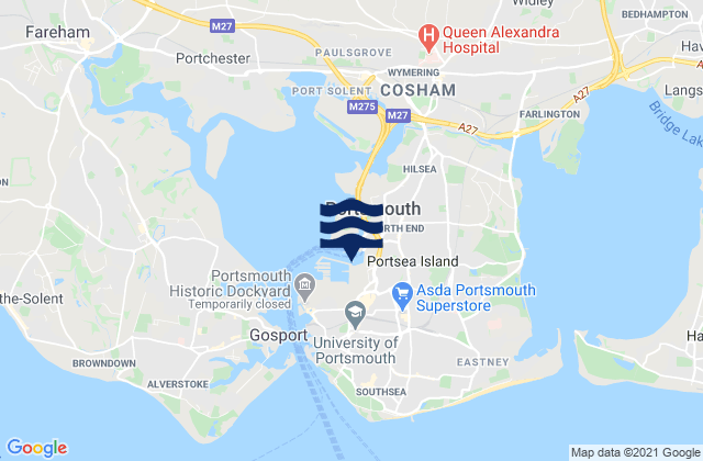 Portsmouth, United Kingdom tide times map