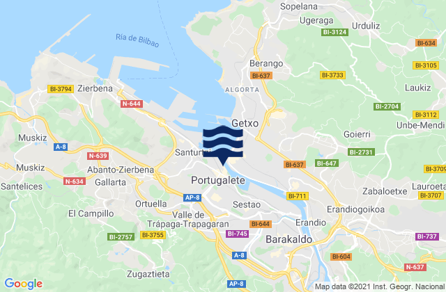 Portugalete, Spain tide times map