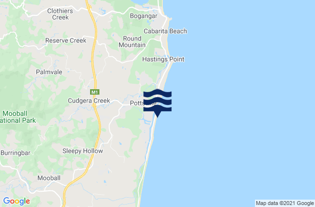 Pottsville Beach, Australia tide times map