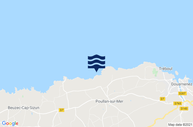 Poullan-sur-Mer, France tide times map