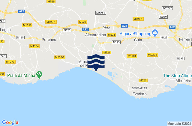 Praia Grande de Pera, Portugal tide times map