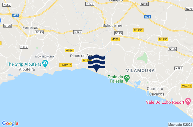 Praia da Falesia, Portugal tide times map