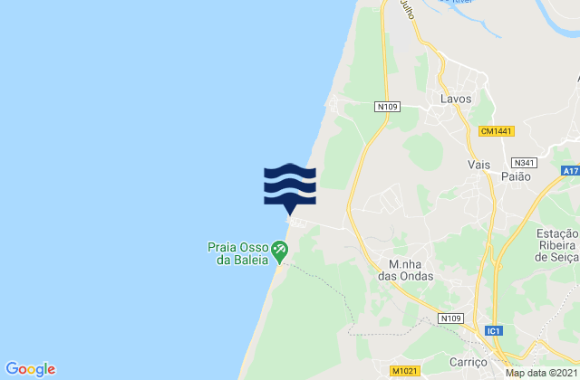 Praia da Leirosa, Portugal tide times map