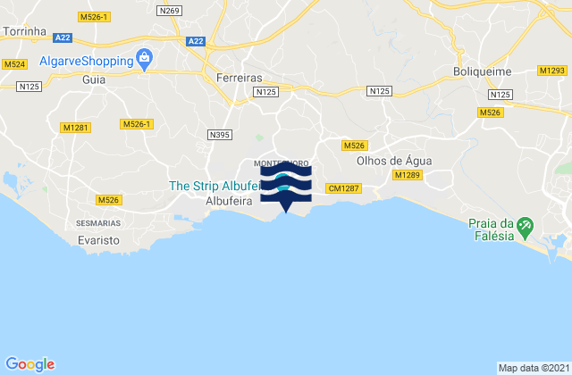 Praia da Oura, Portugal tide times map