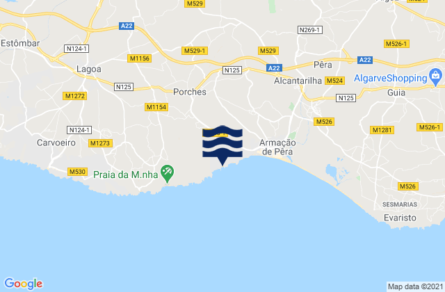 Praia da Senhora da Rocha, Portugal tide times map