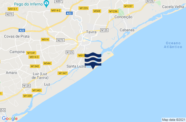 Praia da Terra Estreita, Portugal tide times map