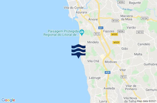 Praia da Terra Nova, Portugal tide times map