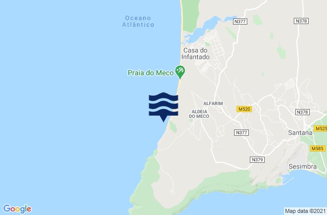 Praia das Bicas, Portugal tide times map