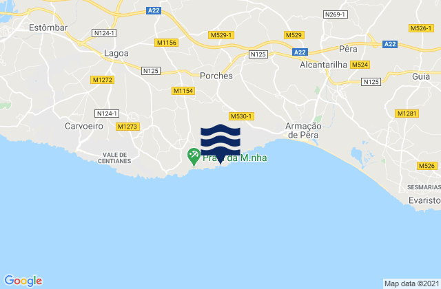 Praia de Albandeira, Portugal tide times map