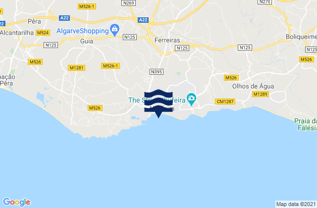Praia de Albufeira, Portugal tide times map