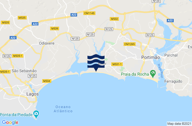 Praia de Alvor, Portugal tide times map