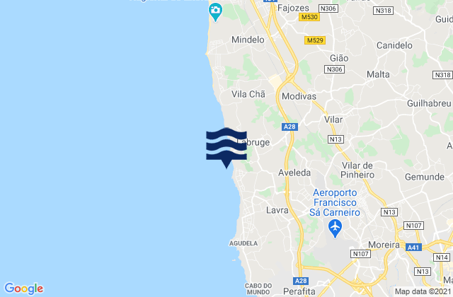 Praia de Angeiras, Portugal tide times map