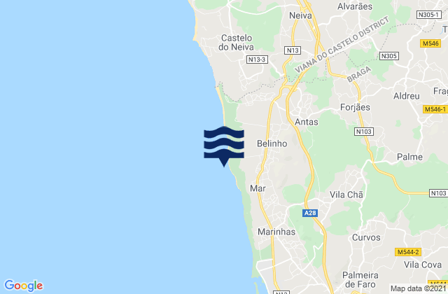 Praia de Belinho, Portugal tide times map