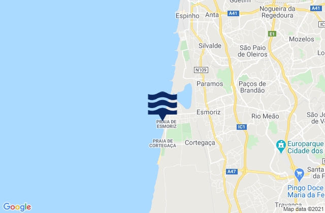 Praia de Esmoriz, Portugal tide times map