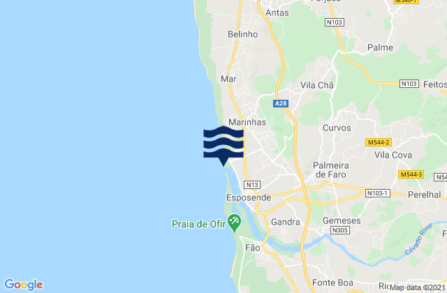 Praia de Esposende, Portugal tide times map