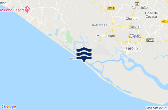 Praia de Faro, Portugal tide times map