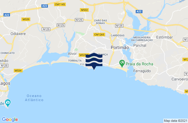 Praia de Joao de Arens, Portugal tide times map