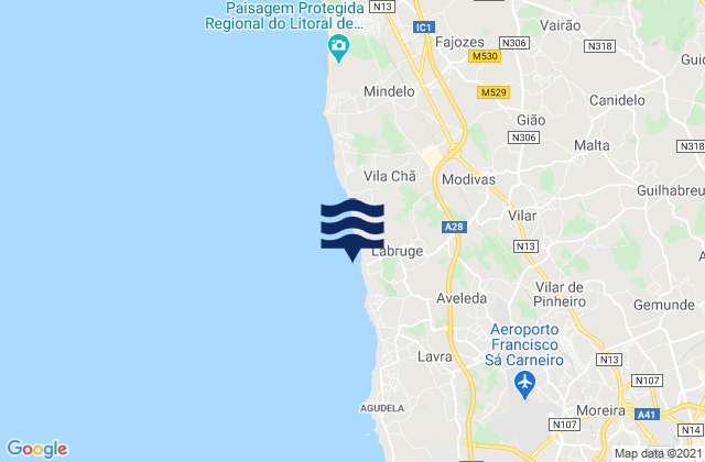 Praia de Labruge, Portugal tide times map