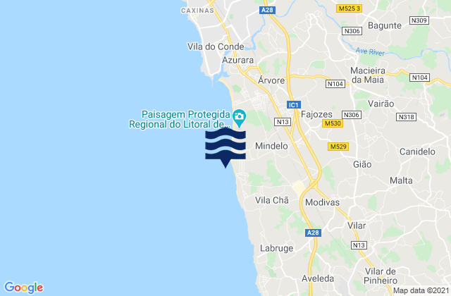 Praia de Mindelo, Portugal tide times map