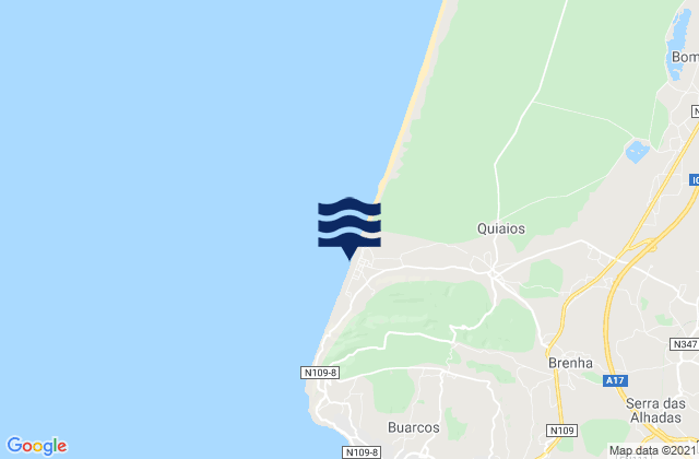 Praia de Quiaios, Portugal tide times map