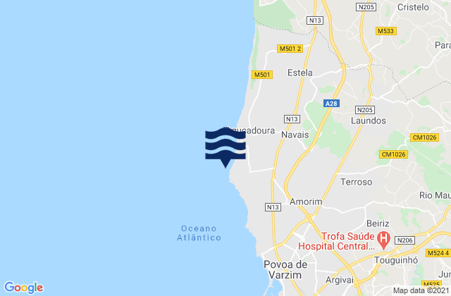 Praia de Santo Andre, Portugal tide times map