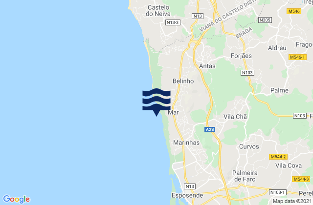 Praia de Sao Bartolomeu do Mar, Portugal tide times map