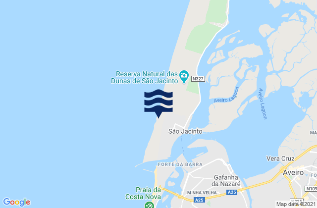Praia de Sao Jacinto, Portugal tide times map