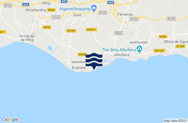 Praia de Sao Rafael, Portugal tide times map