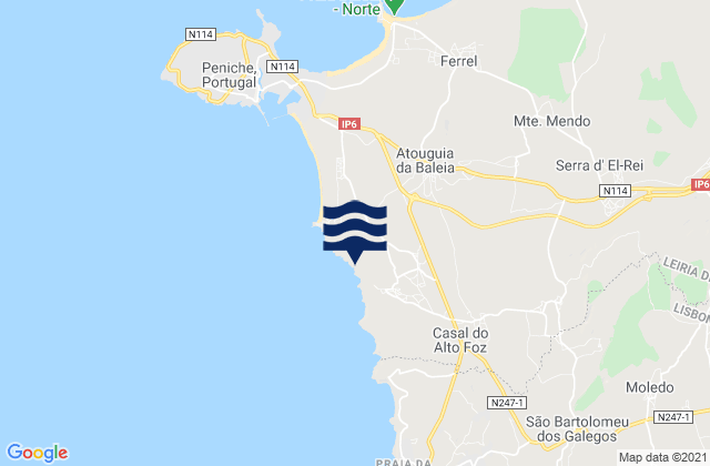 Praia do Alto de Santa Luzia, Portugal tide times map