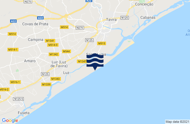 Praia do Barril, Portugal tide times map