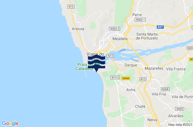 Praia do Cabedelo, Portugal tide times map