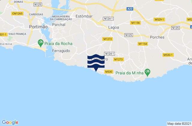 Praia do Carvoeiro, Portugal tide times map