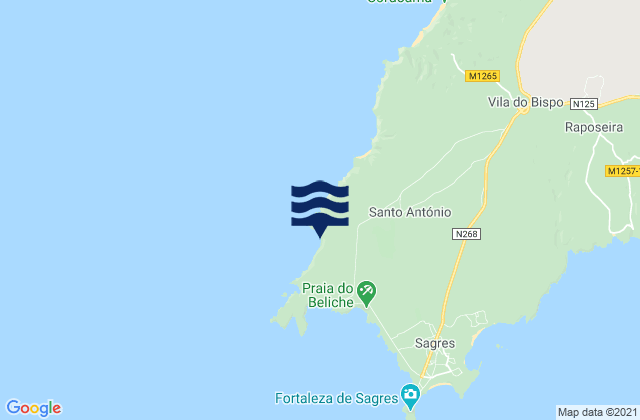 Praia do Telheiro, Portugal tide times map