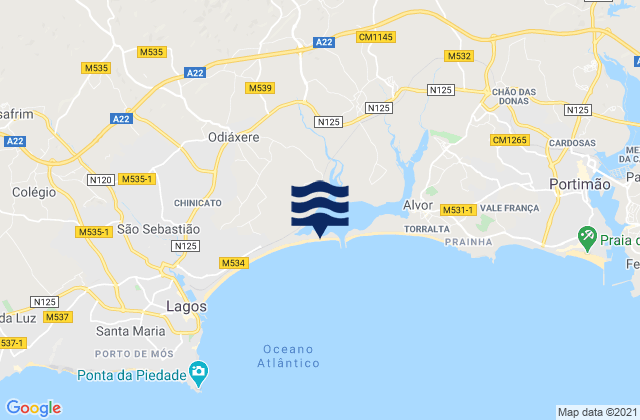 Praia do Vale da Lama, Portugal tide times map