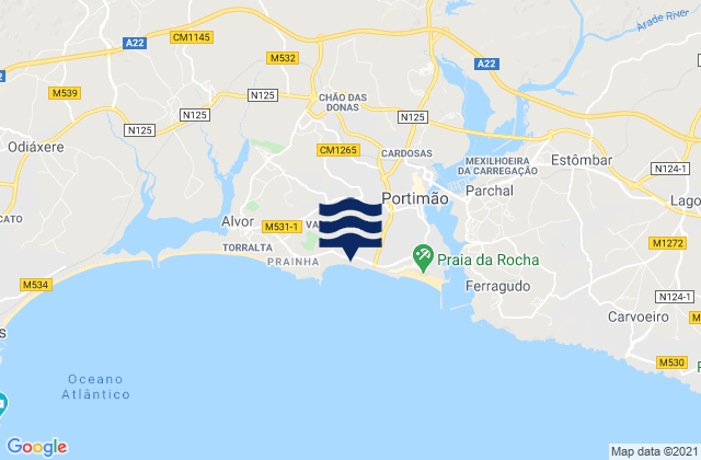 Praia do Vau, Portugal tide times map
