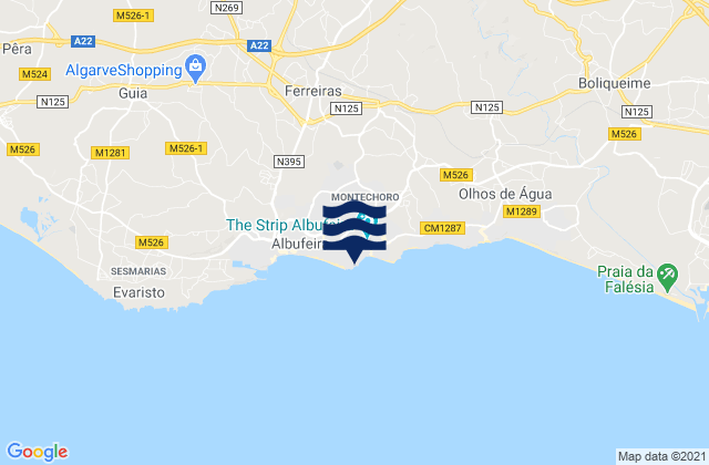 Praia dos Aveiros, Portugal tide times map