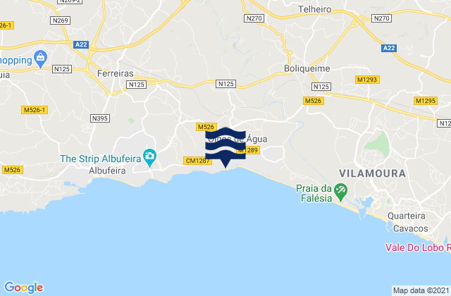 Praia dos Olhos de Agua, Portugal tide times map