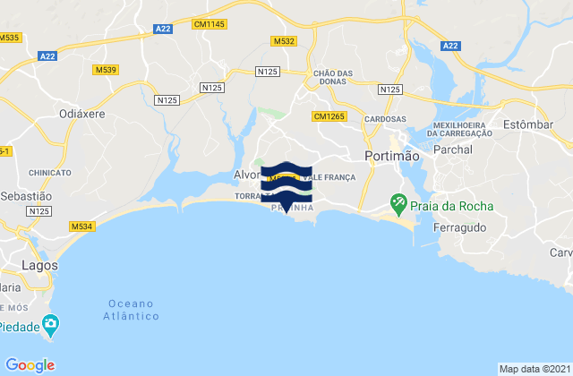 Praia dos Tres Irmaos, Portugal tide times map