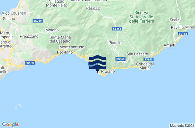 Praiano, Italy tide times map