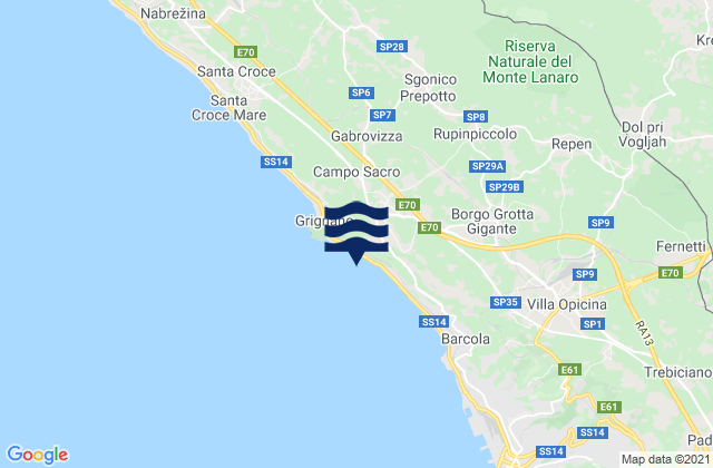 Prosecco-Contovello, Italy tide times map