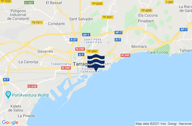 Provincia de Tarragona, Spain tide times map