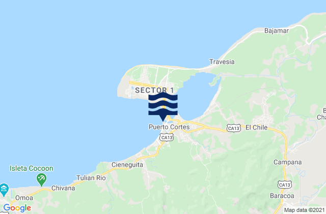 Puerto Cortez, Honduras tide times map