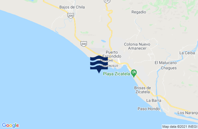 Puerto Escondido, Mexico tide times map