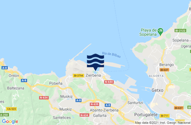 Puerto de Ciervana, Spain tide times map